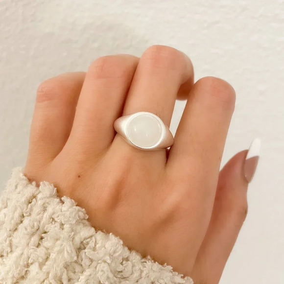 925 Sterling Silver Chunky Ring Oval Dome Ring Statement Ring Brushed Ring - Picture 2 of 10